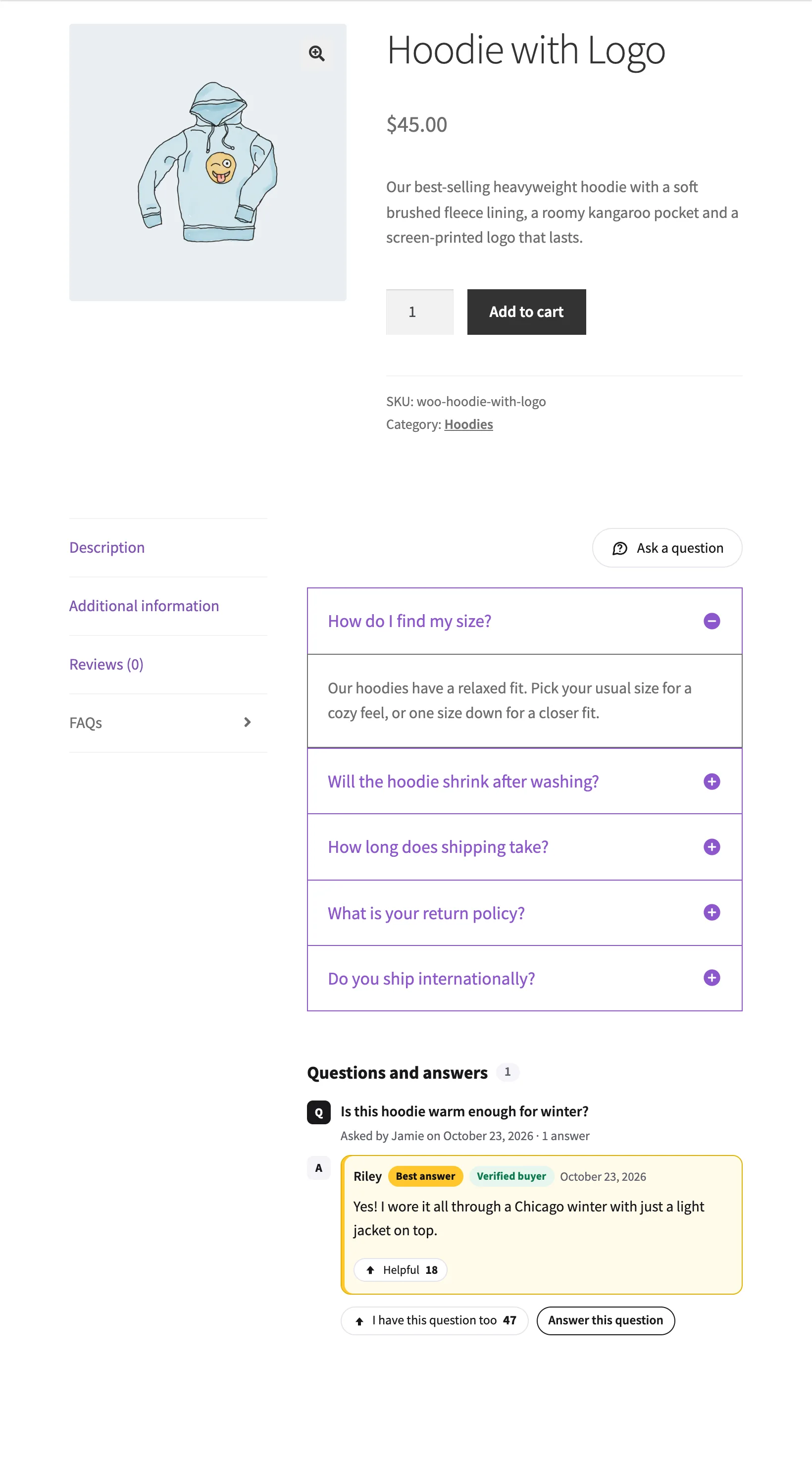 FAQs and customer Q&A in a WooCommerce product tab