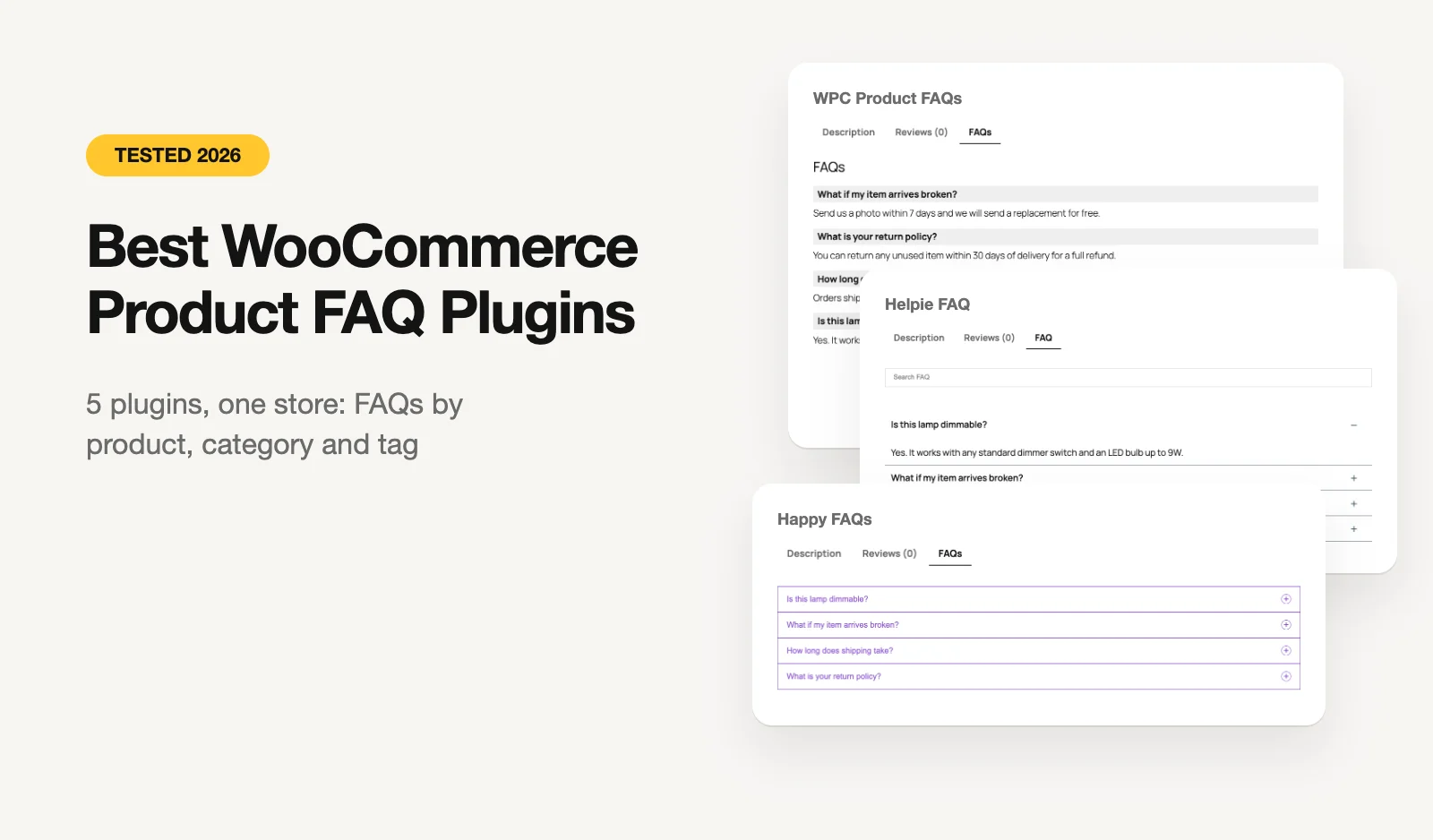Product FAQ tabs from WPC Product FAQs, Helpie FAQ and Happy FAQs on the same WooCommerce product