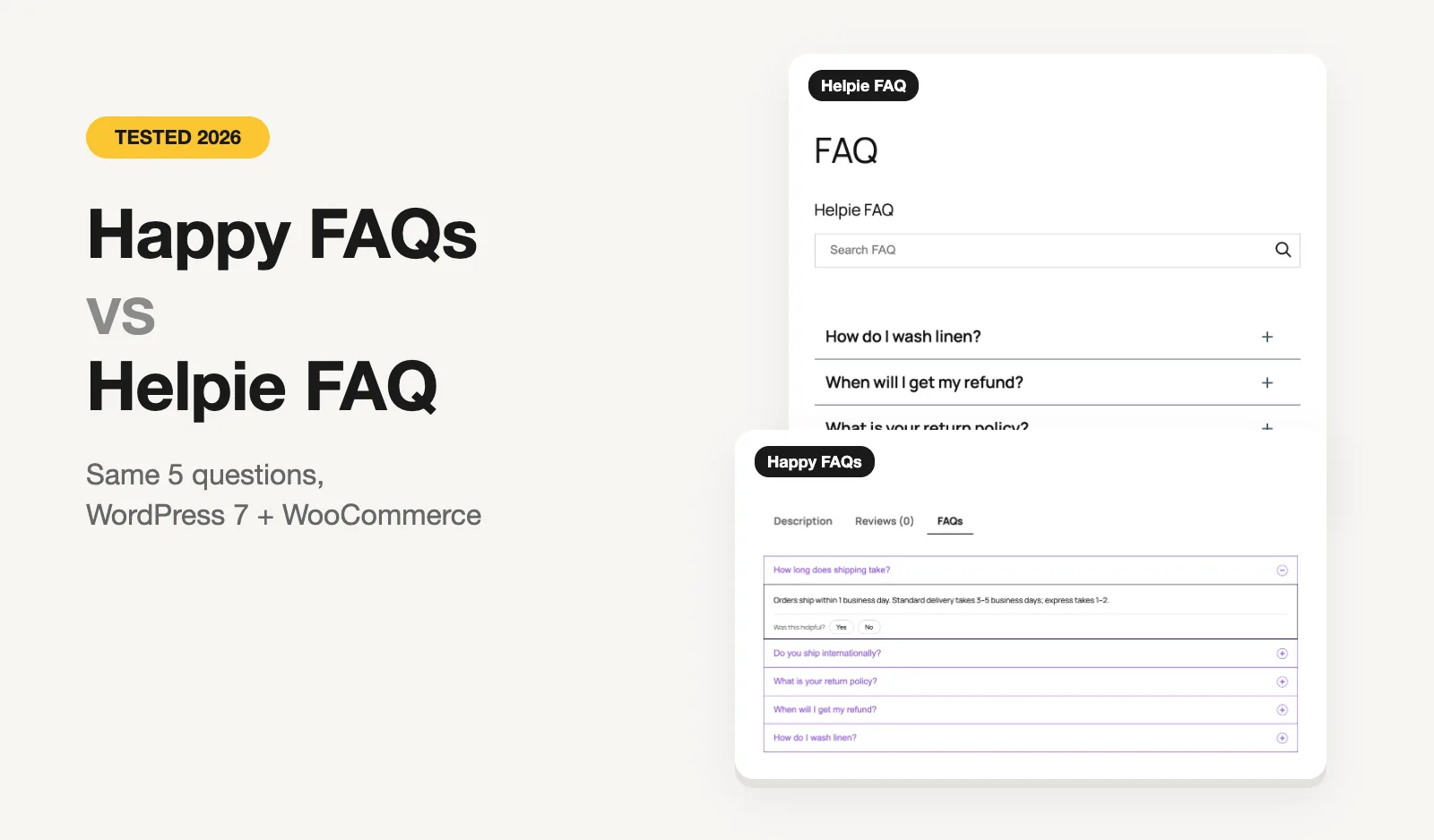 Happy FAQs and Helpie FAQ showing the same FAQ side by side