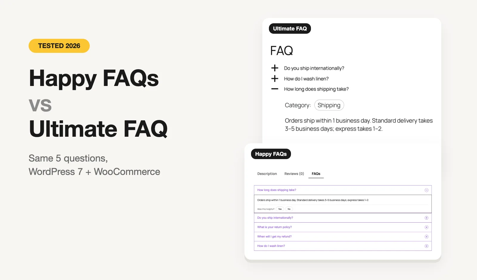 Happy FAQs and Ultimate FAQ showing the same FAQ side by side