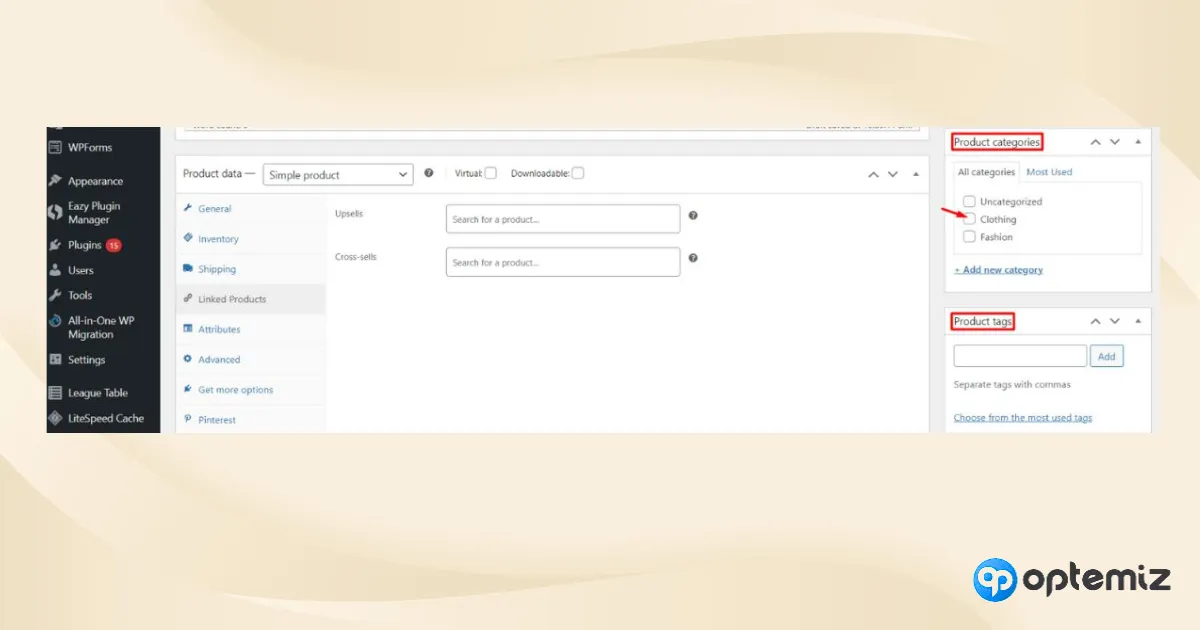 Insert product tags and categories