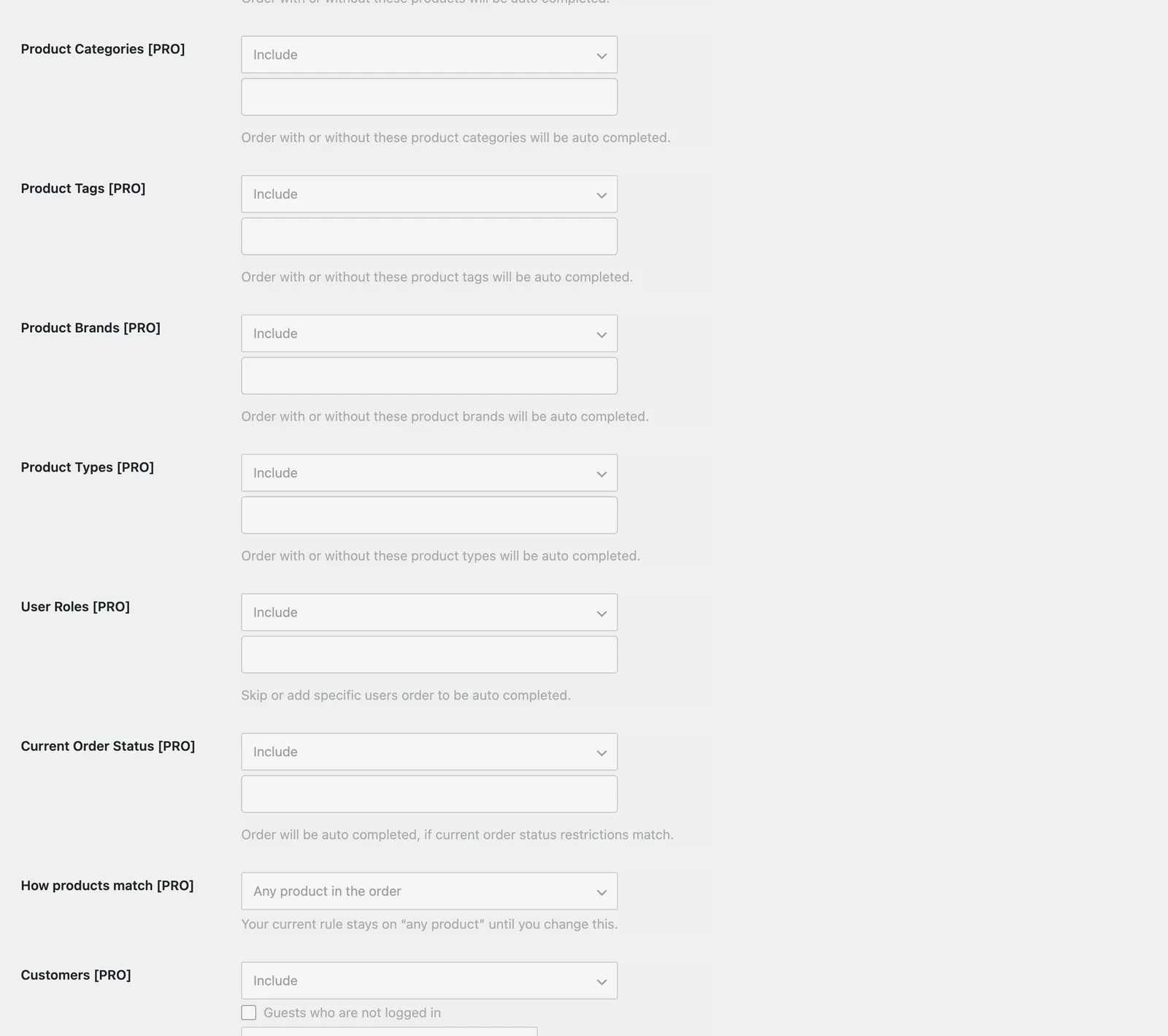 Autocomplete Orders settings