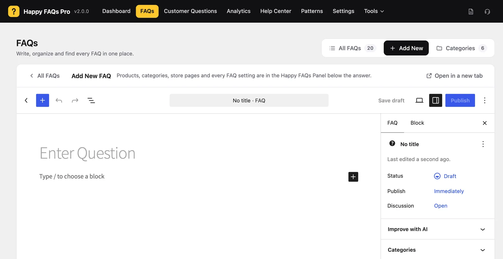 The Add New FAQ editor
