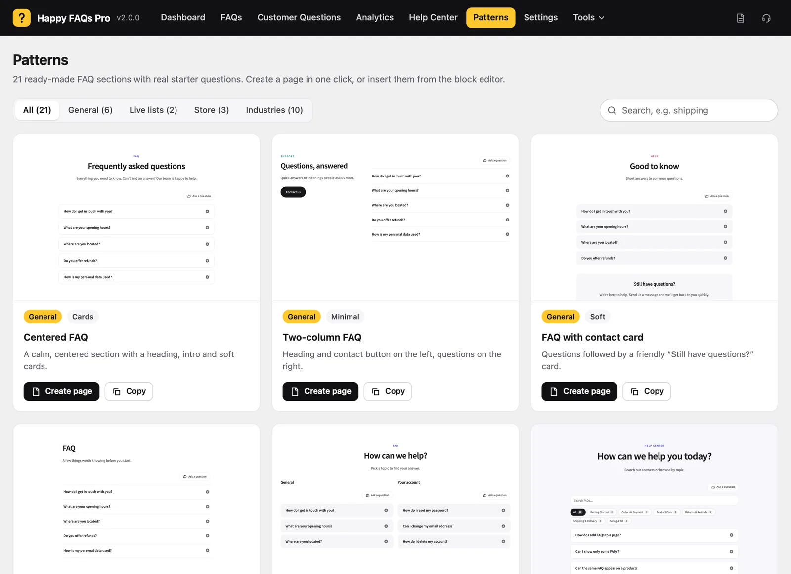 The FAQ patterns gallery