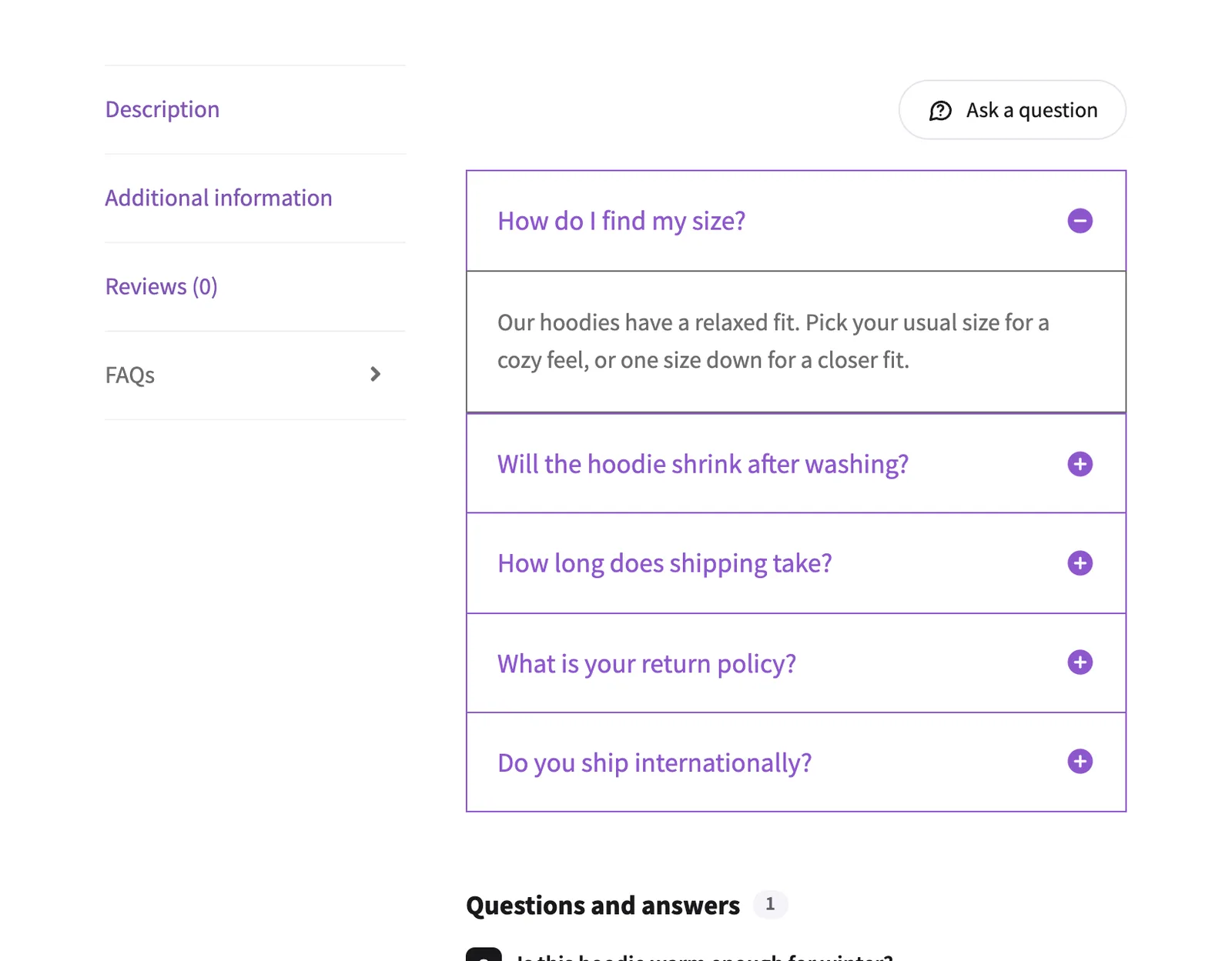 Product FAQs on the product page