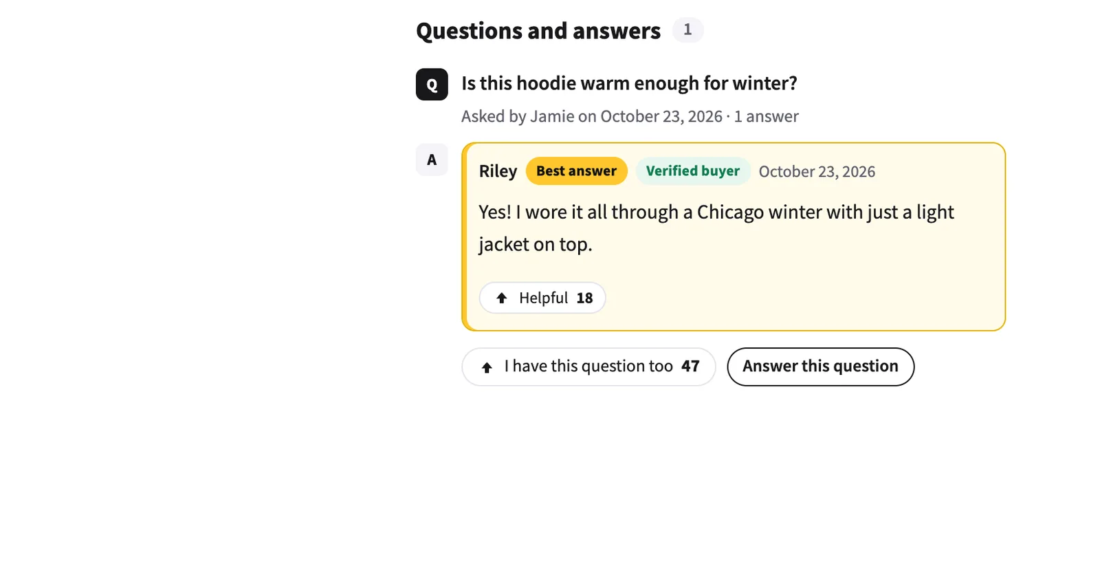 Product Q&A with a best answer and votes